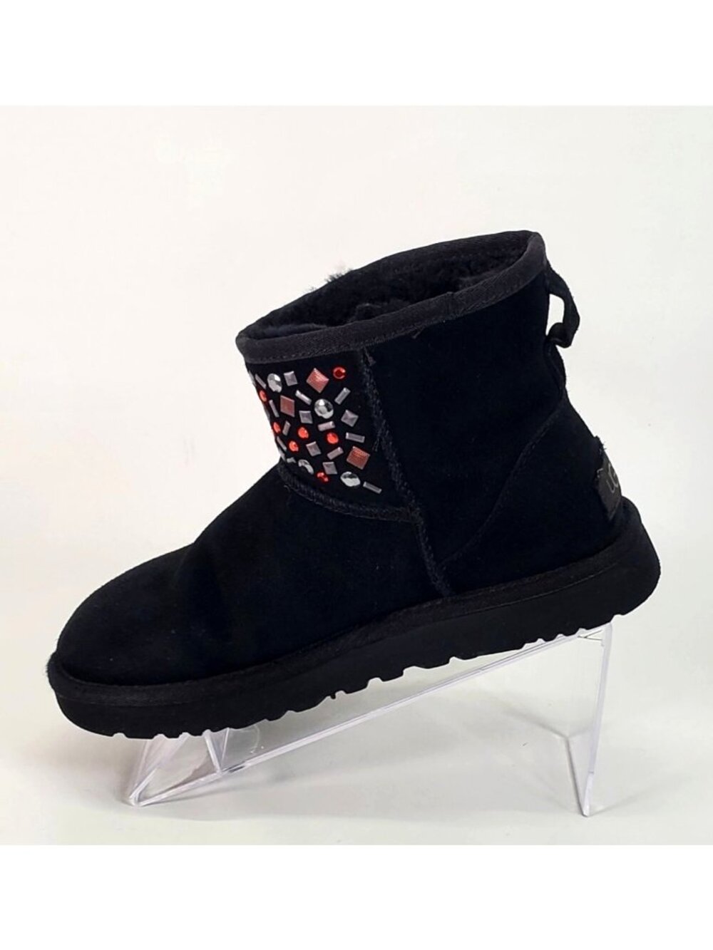 UGG Women's Black Suede Sheepskin Cristal Classic Mini II Stud Boots Size 5 1345 - Picture 11 of 14